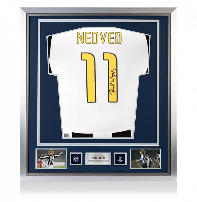 icons Pavel Nedved Official UEFA Champions League Signed and Framed Juventus 2024-25 Home Shirt with Fan Style Numbers