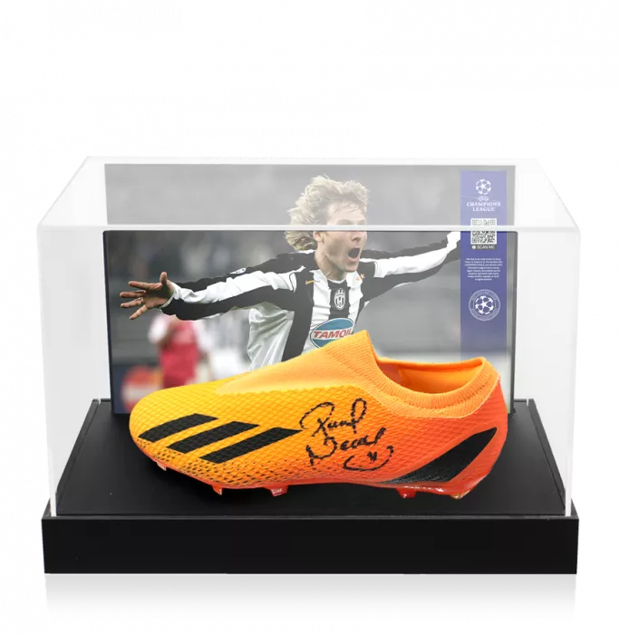 icons Pavel Nedved Official UEFA Champions League Signed Adidas Boot In Photo Acrylic Case: Option 1
