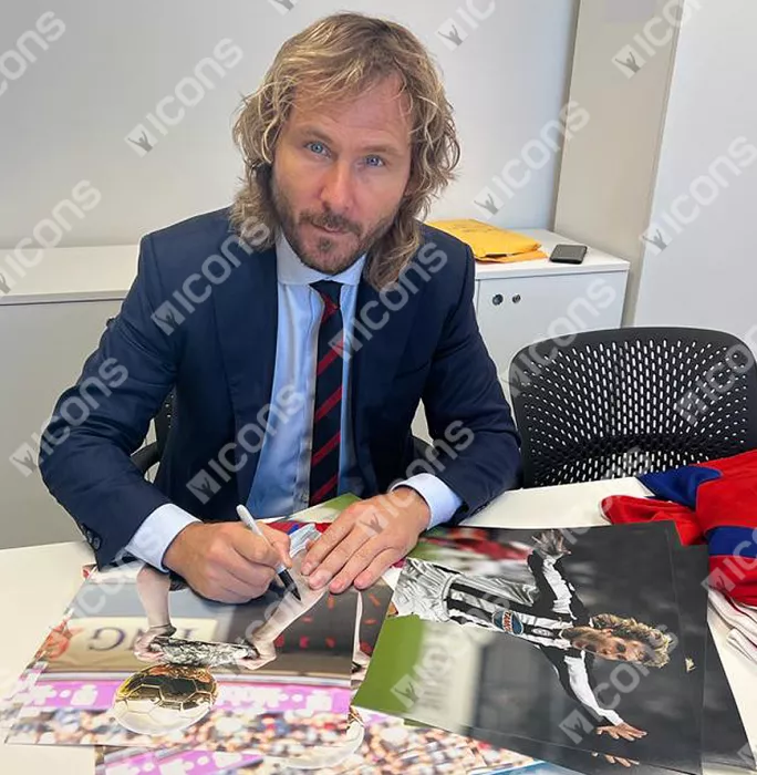 Icons Pavel Nedved Signed Czech Republic Photo In Black Wooden Frame: 2003 Ballon D'Or Winner