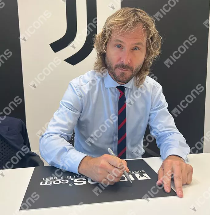 Icons Pavel Nedved Signed Czech Republic Photo In Black Wooden Frame: 2003 Ballon D'Or Winner
