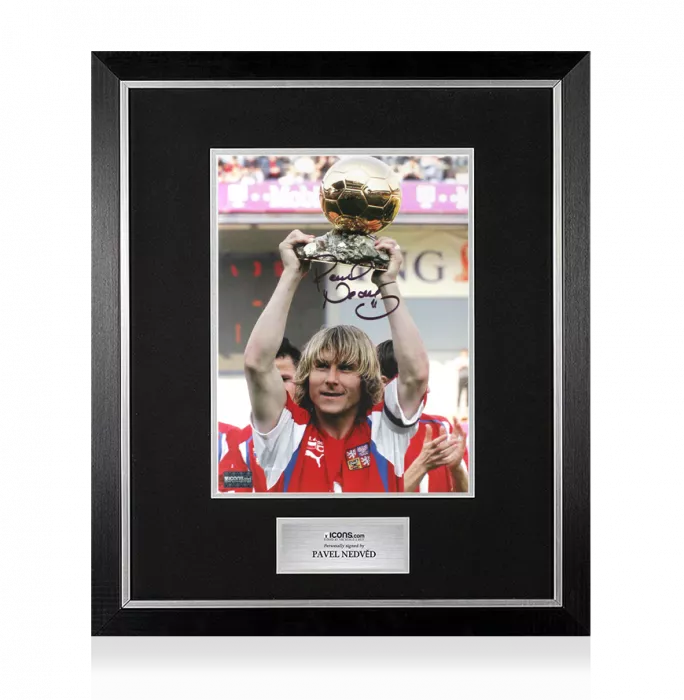 icons Pavel Nedved Signed Czech Republic Photo In Premium Photo Frame: 2003 Ballon d'Or Winner