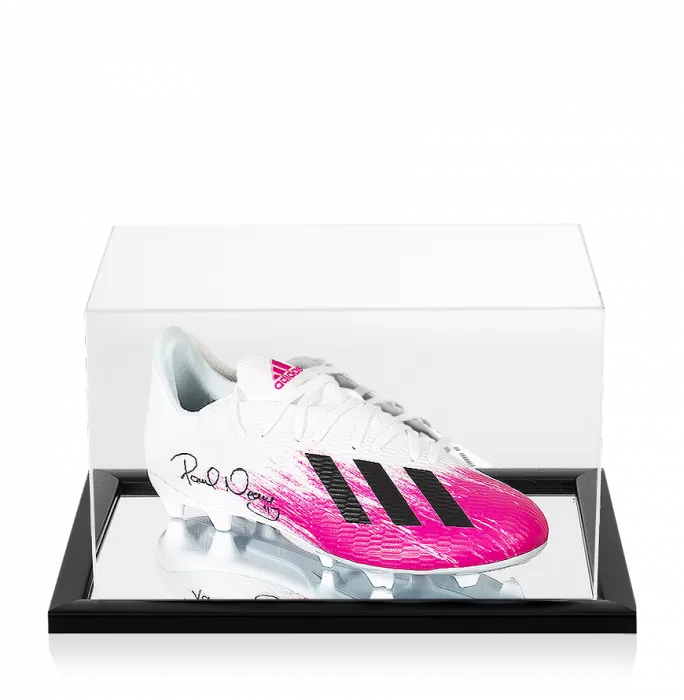 icons Pavel Nedved Signed Pink and White Adidas X 19.3 Boot In Acrylic Case