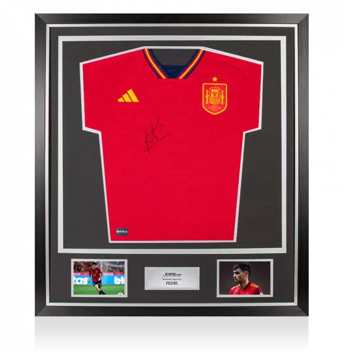 icons Pedri Front Signed Spain 2022 Home Shirt In Classic Frame
