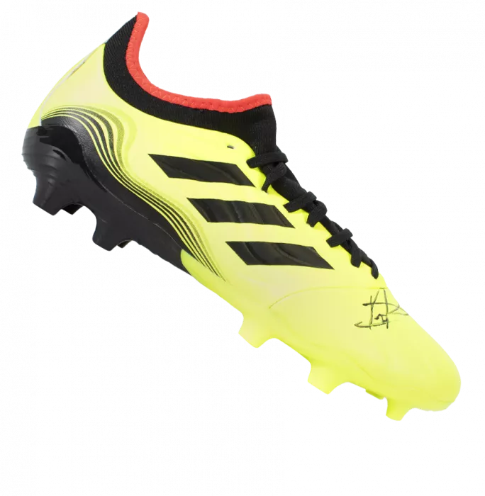 Icons Pedri Signed Yellow Adidas Copa Sense .3 FG Boot In Acrylic Case