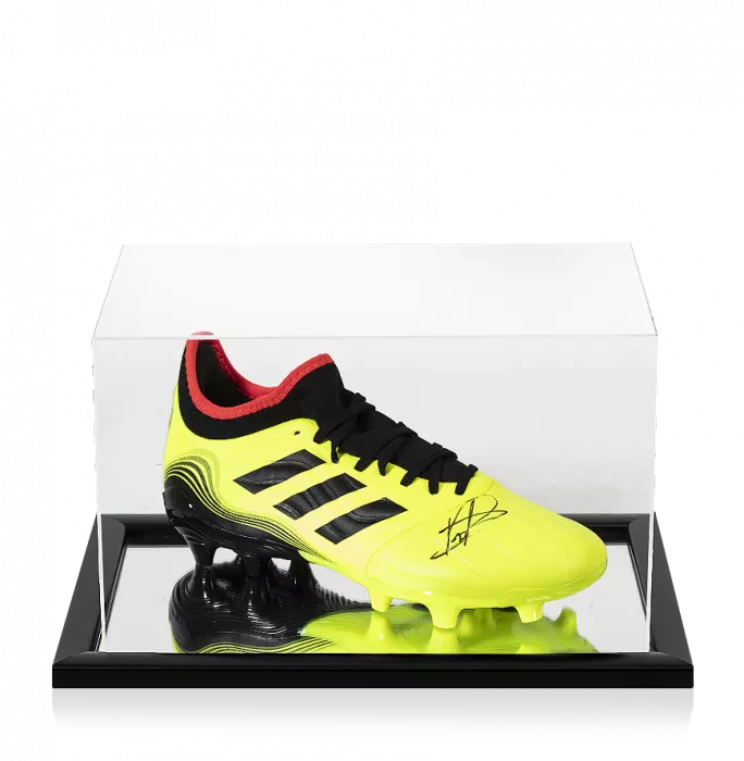 icons Pedri Signed Yellow Adidas Copa Sense .3 FG Boot In Acrylic Case