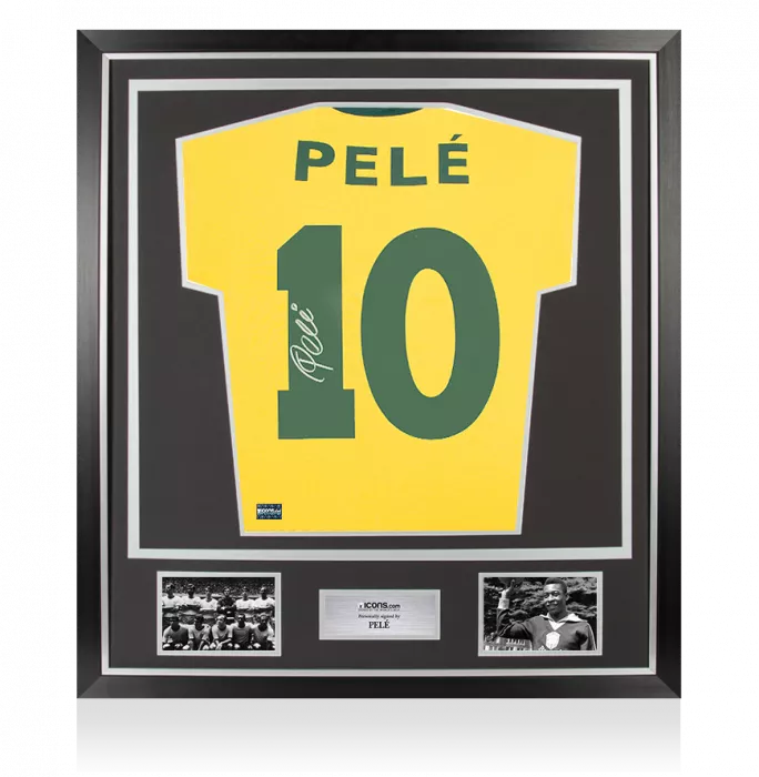 icons Pele Back Signed Brazil Retro Home Shirt In Classic Frame