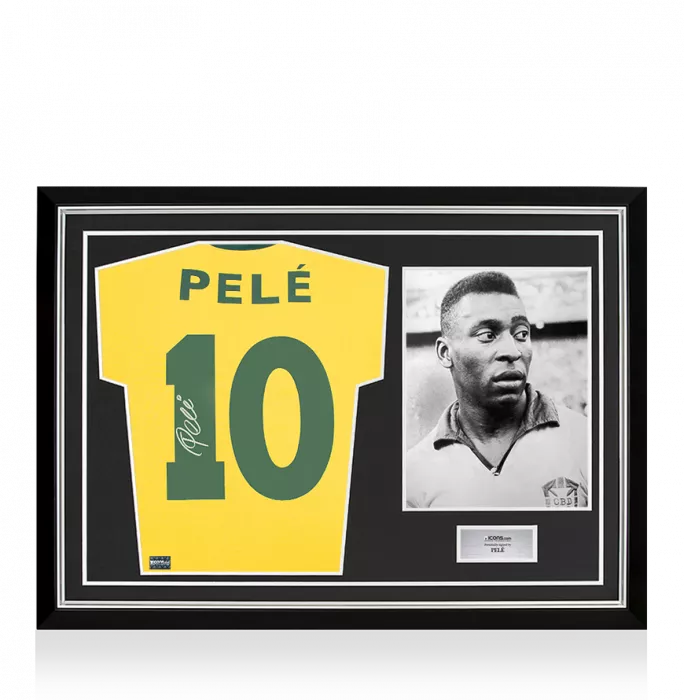 icons Pele Back Signed Brazil Retro Home Shirt In Hero Frame: Option 1