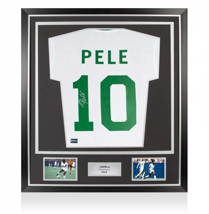 icons Pele Back Signed New York Cosmos Retro Shirt In Classic Frame