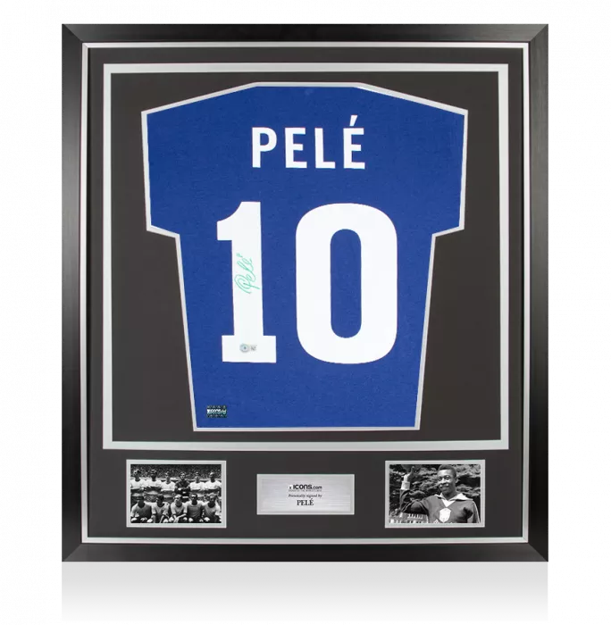 icons Pele Back Signed Retro Brazil Away Shirt In Classic Frame