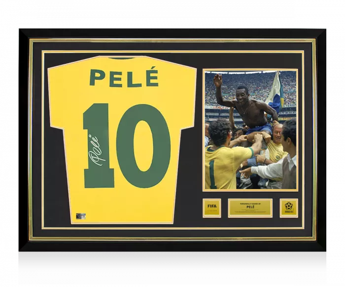 icons Pele Official 1970 FIFA World Cup™ Back Signed and Hero Framed Retro Brazil Home Shirt
