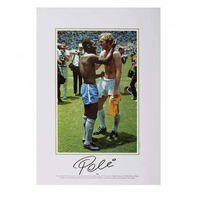 icons Pele Signed Brazil Photo: Swapping Shirts With Bobby Moore
