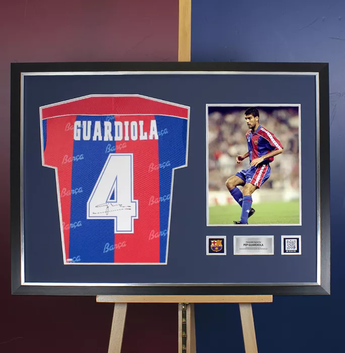 Icons Pep Guardiola Official FC Barcelona Back Signed And Framed 1994 Home Shirt