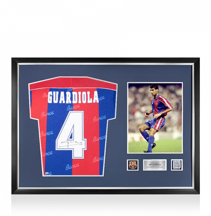 icons Pep Guardiola Official FC Barcelona Back Signed and Framed 1994 Home Shirt