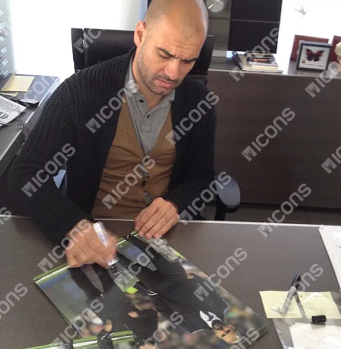 Icons Pep Guardiola Signed Photo In Black Wooden Frame: Touchline Prowl