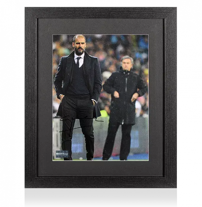 Icons Pep Guardiola Signed Photo In Black Wooden Frame: Touchline Prowl