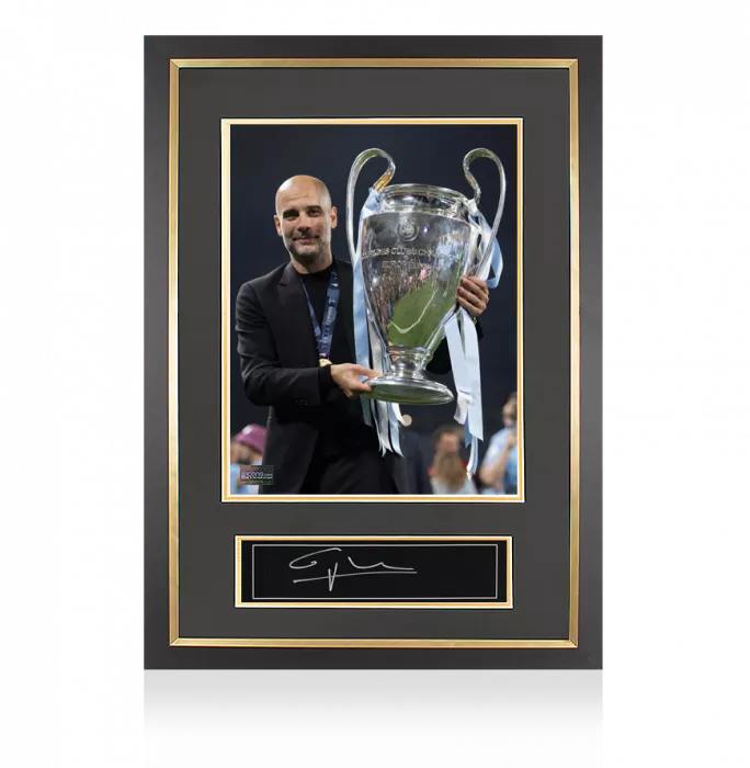icons Pep Guardiola Signed Plaque and Photo Frame: 2023 UEFA Champions League Winner