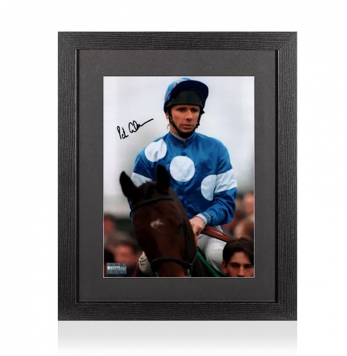 icons Peter Scudamore Signed Photo In Black Wooden Frame