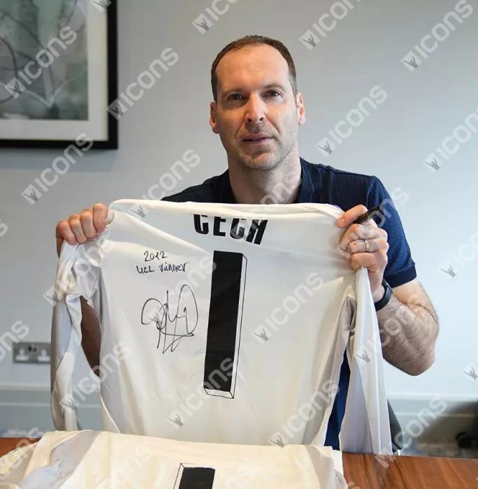 Icons Petr Cech Back Signed Adidas TIRO Goalkeeper Shirt: UEFA Champions League 2012 Winner Inscription In Classic Frame