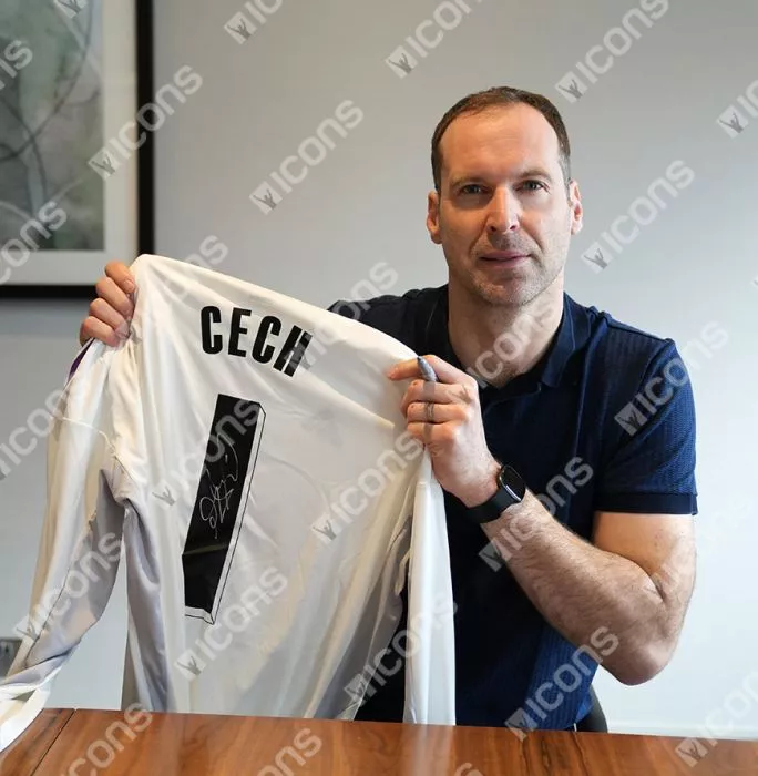 Icons Petr Cech Official UEFA Champions League Back Signed And Framed Adidas TIRO Goalkeeper Shirt With Fan Style Number