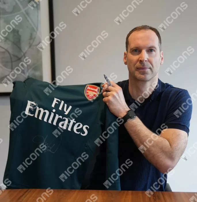 Icons Petr Cech Signed Arsenal 2017-18 Goalkeeper Shirt In Hero Frame: Option 1