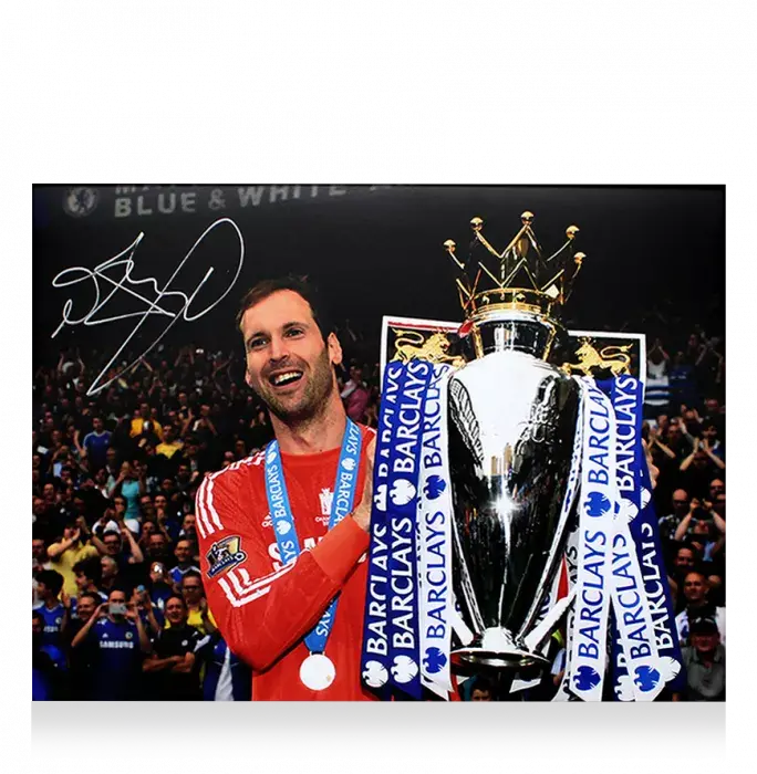 Icons Petr Cech Signed Chelsea Photo In Black Wooden Frame: 2014-15 Premier League Winner
