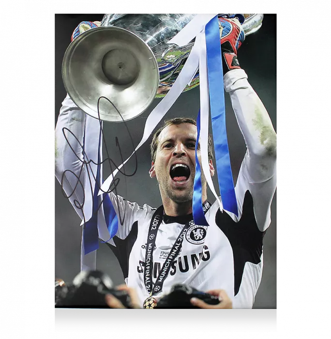 Icons Petr Cech Signed Chelsea Photo In Black Wooden Frame: 2012 UEFA Champions League Winner