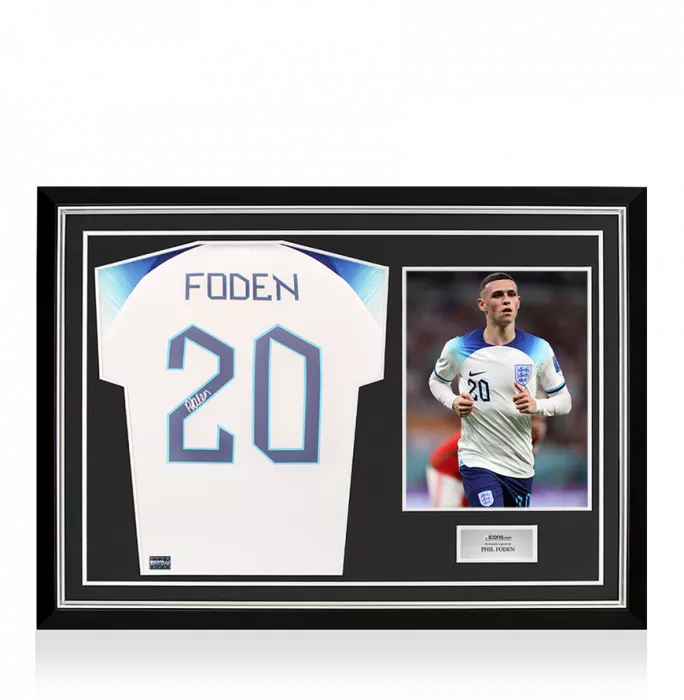 icons Phil Foden Back Signed England 2022-23 Home Shirt In Hero Frame: Option 1