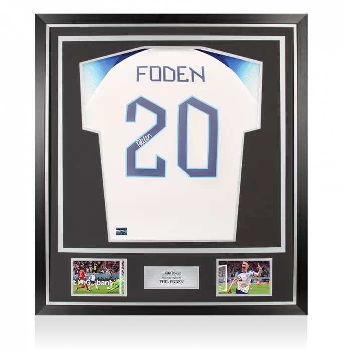 icons Phil Foden Back Signed England 2022-23 Home Shirt In Classic Frame