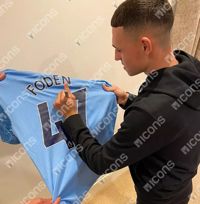 Icons Phil Foden Back Signed Manchester City 2020-21 Home Shirt