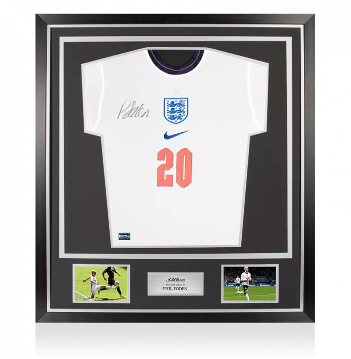Icons Phil Foden Front Signed England 2020 Home Shirt In Classic Frame