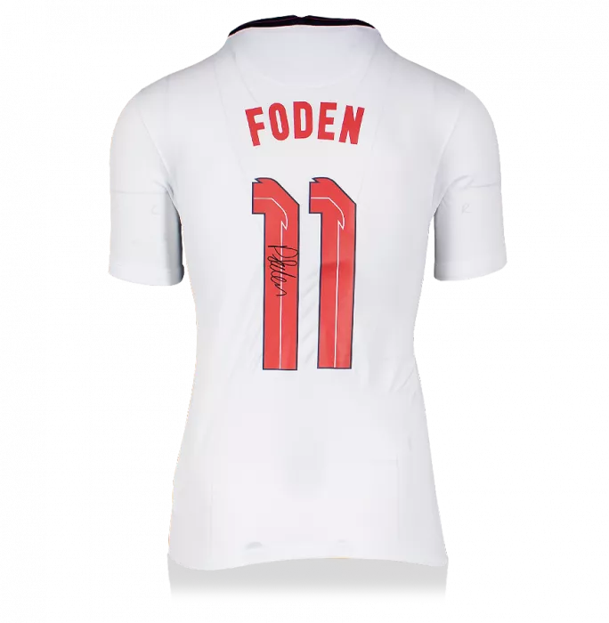 icons Phil Foden Signed England 2020 Home Shirt With Fan Style Numbers
