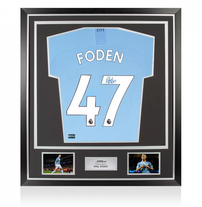 Icons Phil Foden Signed Manchester City 2019-20 Home Shirt In Classic Frame