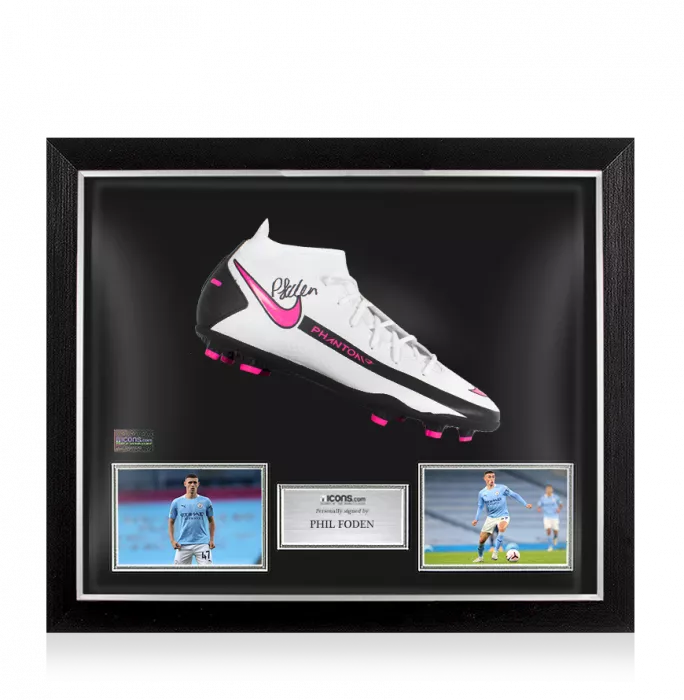icons Phil Foden Signed White Nike Phantom Boot In Bubble Frame: Option 1