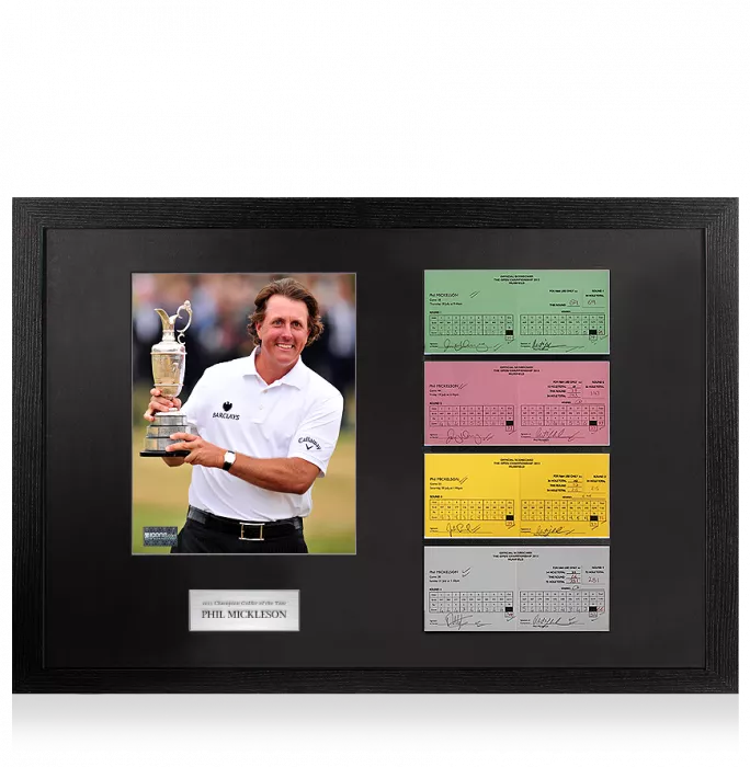 Icons Phil Mickelson 2013 Muirfield Open Scorecards In Champion Golfer Of The Year Frame