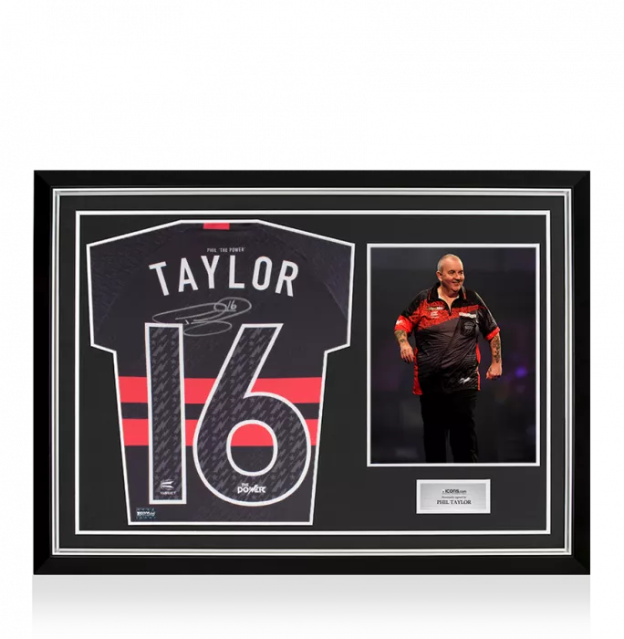 icons Phil Taylor Front Signed Darts Shirt In Hero Frame: Option 1