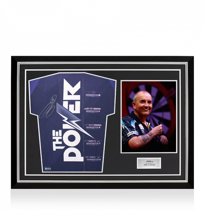 icons Phil Taylor Signed Polo Shirt - 'The Power' In Hero Frame: Option 1