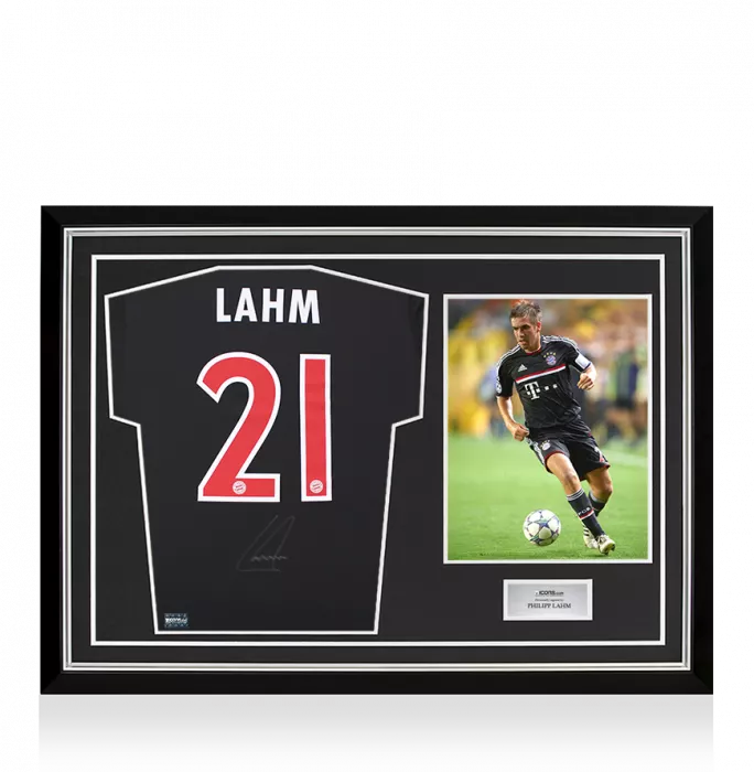 icons Philipp Lahm Back Signed FC Bayern Munich 2011-12 Third Shirt In Hero Frame: Option 1