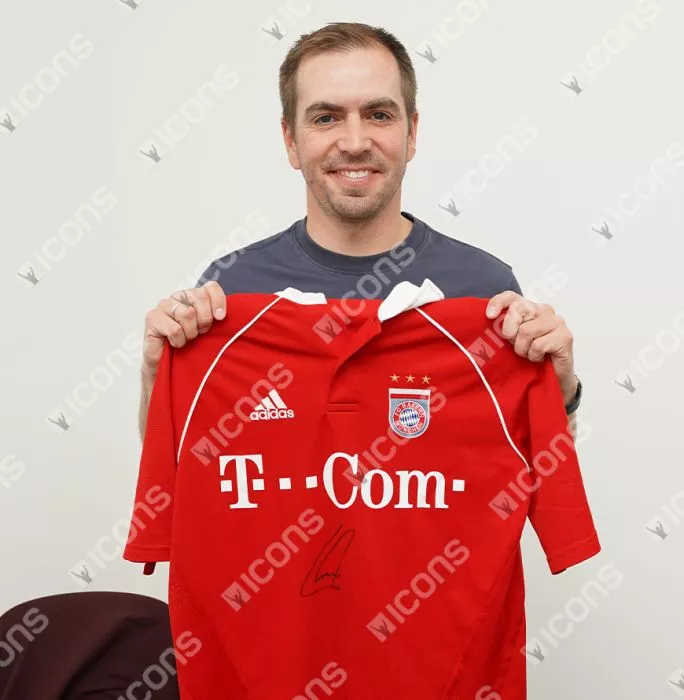 Icons Philipp Lahm Front Signed FC Bayern Munich 2005-06 Home Shirt In Hero Frame: Option 1