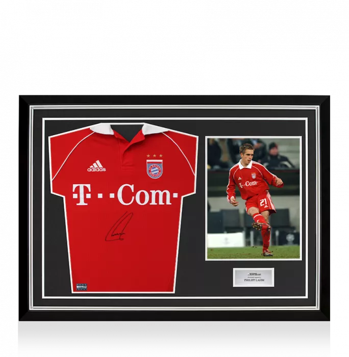 icons Philipp Lahm Front Signed FC Bayern Munich 2005-06 Home Shirt In Hero Frame: Option 1