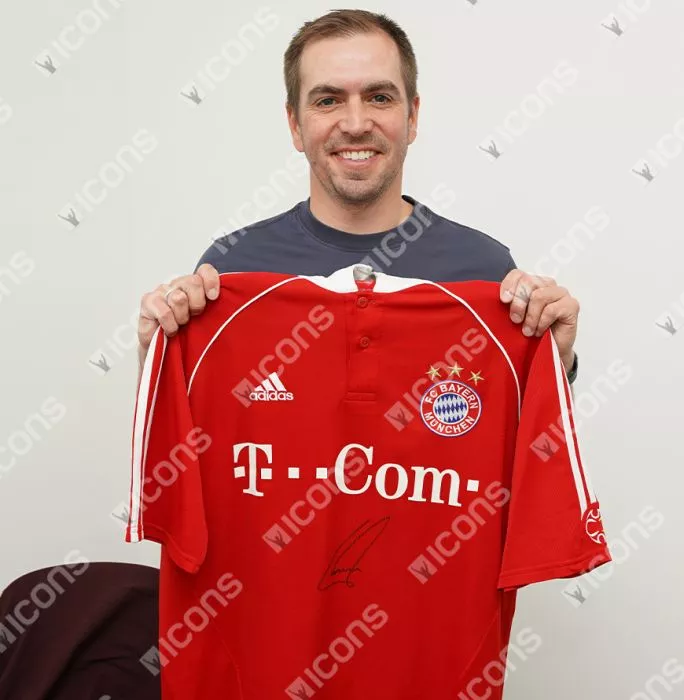 Icons Philipp Lahm Front Signed FC Bayern Munich 2006-07 Home Shirt In Hero Frame: Option 1