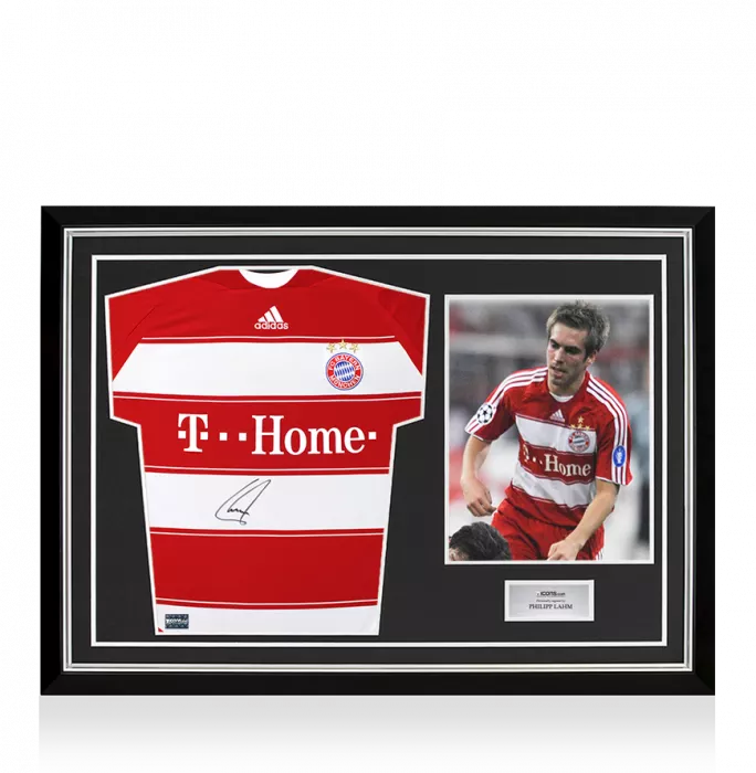 icons Philipp Lahm Front Signed FC Bayern Munich 2007-08 Home Shirt In Hero Frame: Option 1