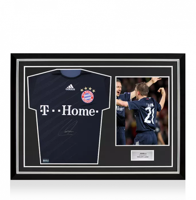 icons Philipp Lahm Front Signed FC Bayern Munich 2008-09 Away Shirt In Hero Frame: Option 1