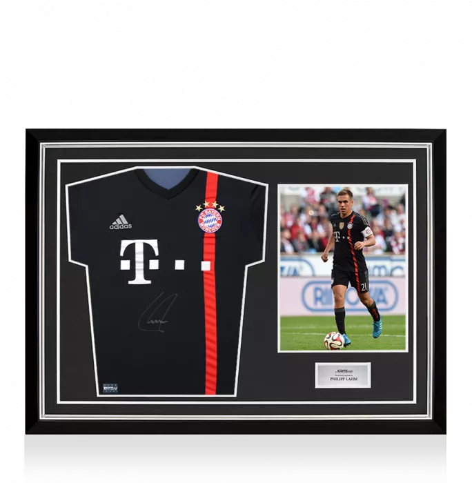 icons Philipp Lahm Front Signed FC Bayern Munich 2014-15 Third Shirt In Hero Frame: Option 1