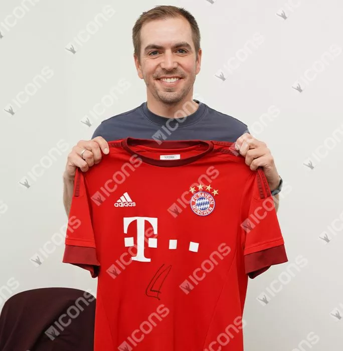 Icons Philipp Lahm Front Signed FC Bayern Munich 2015-16 Home Shirt In Classic Frame