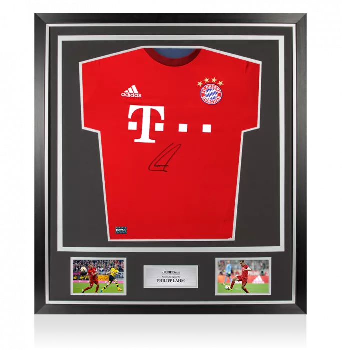 icons Philipp Lahm Front Signed FC Bayern Munich 2015-16 Home Shirt In Classic Frame