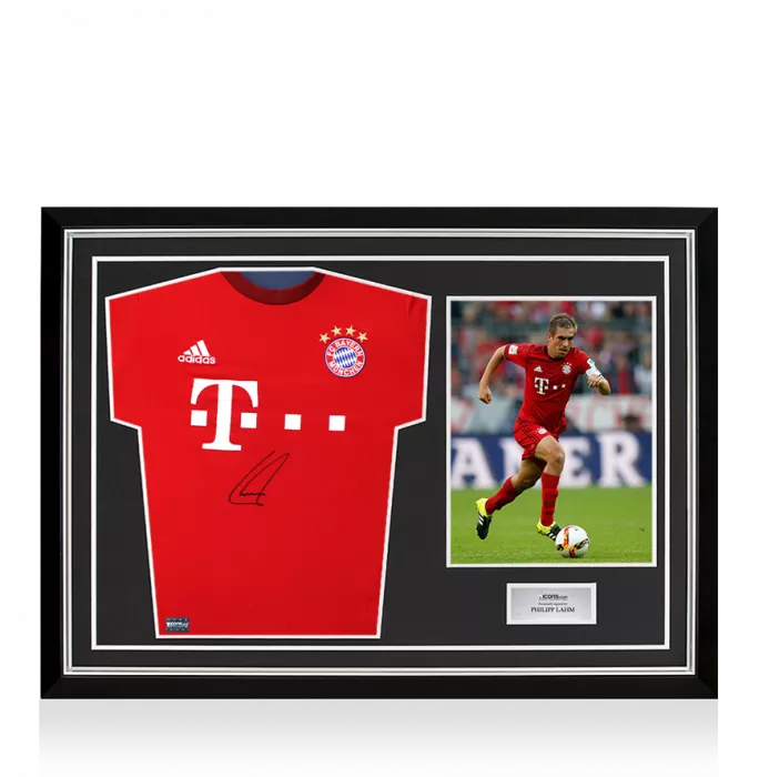 icons Philipp Lahm Front Signed FC Bayern Munich 2015-16 Home Shirt In Hero Frame: Option 1