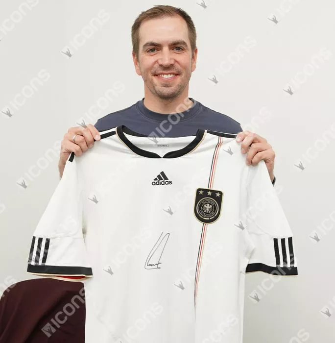 Icons Philipp Lahm Front Signed Germany 2010-11 Home Shirt In Classic Frame