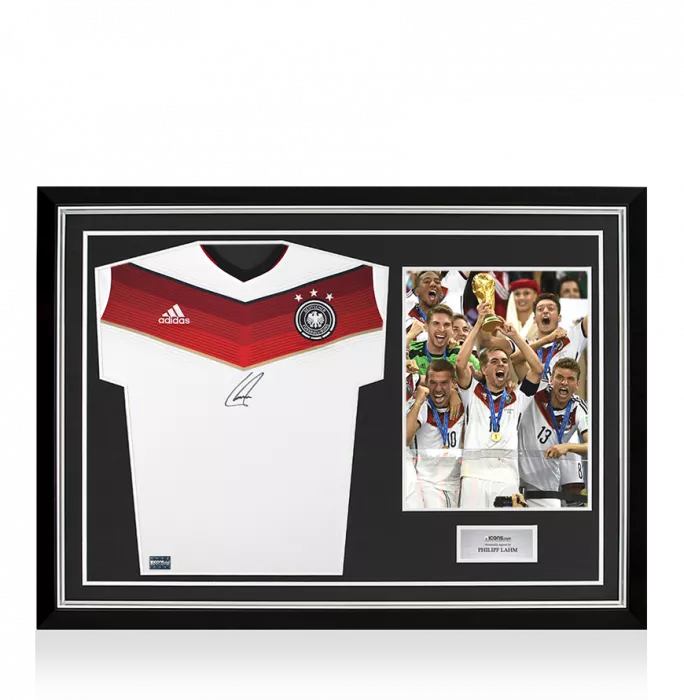 icons Philipp Lahm Front Signed Germany 2014 Home Shirt In Hero Frame: Option 1