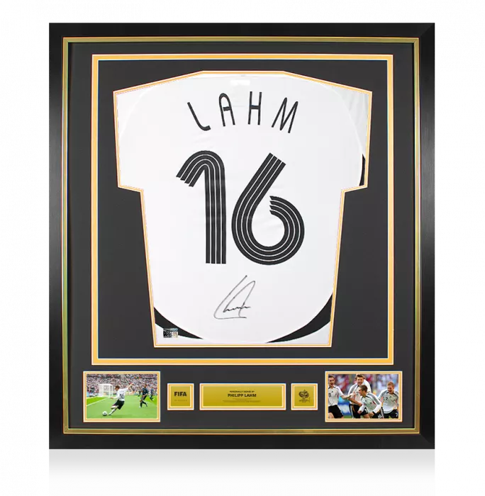 icons Philipp Lahm Official 2006 FIFA World Cup™ Back Signed and Framed Germany 2005-07 Home Shirt