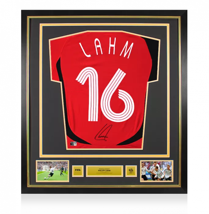 icons Philipp Lahm Official 2006 FIFA World Cup™ Back Signed and Framed Germany 2005-07 Away Shirt